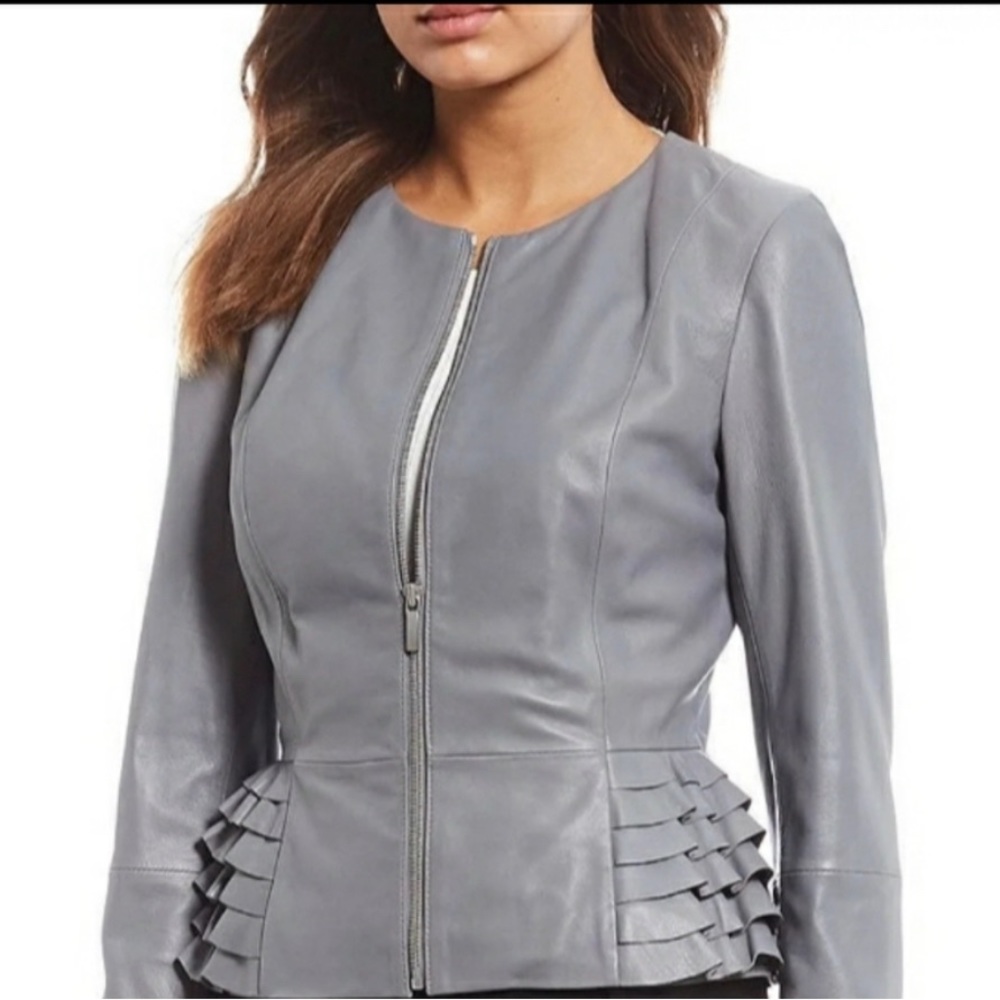 Antonio Melani Genuine Leather Greyish/ Blue LEATHER Jacket SZ Large